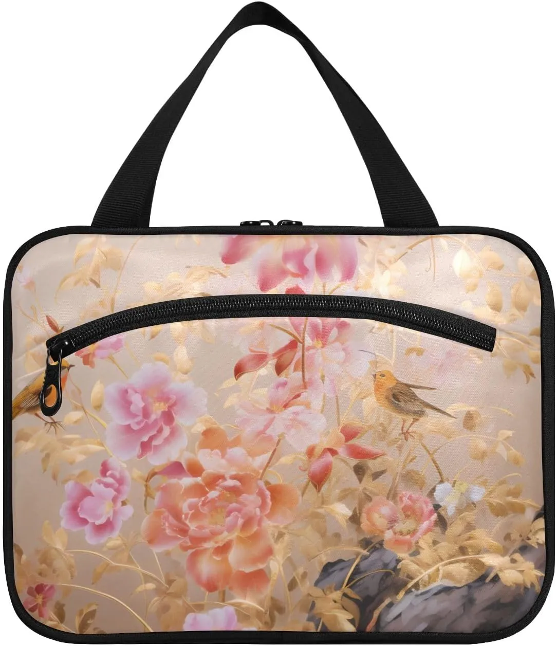 Toiletry Bag Flowers with Birds and Butterfly Hanging Makeup Organizer Water Resistant Cosmetic Bag