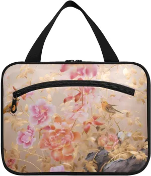 Toiletry Bag Flowers with Birds and Butterfly Hanging Makeup Organizer Water Resistant Cosmetic Bag