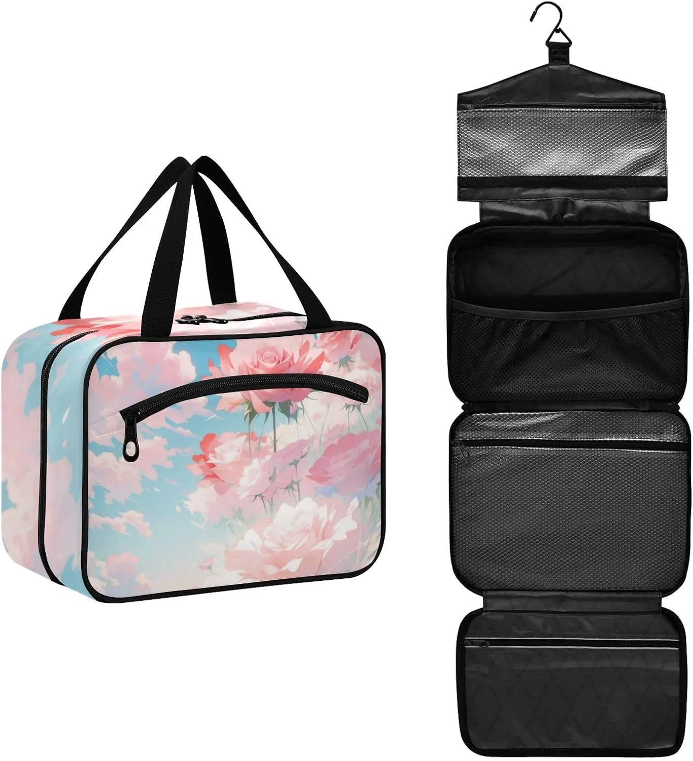 Toiletry Bag Pink Rose under The Cloud Hanging Makeup Organizer Water Resistant Cosmetic Bag