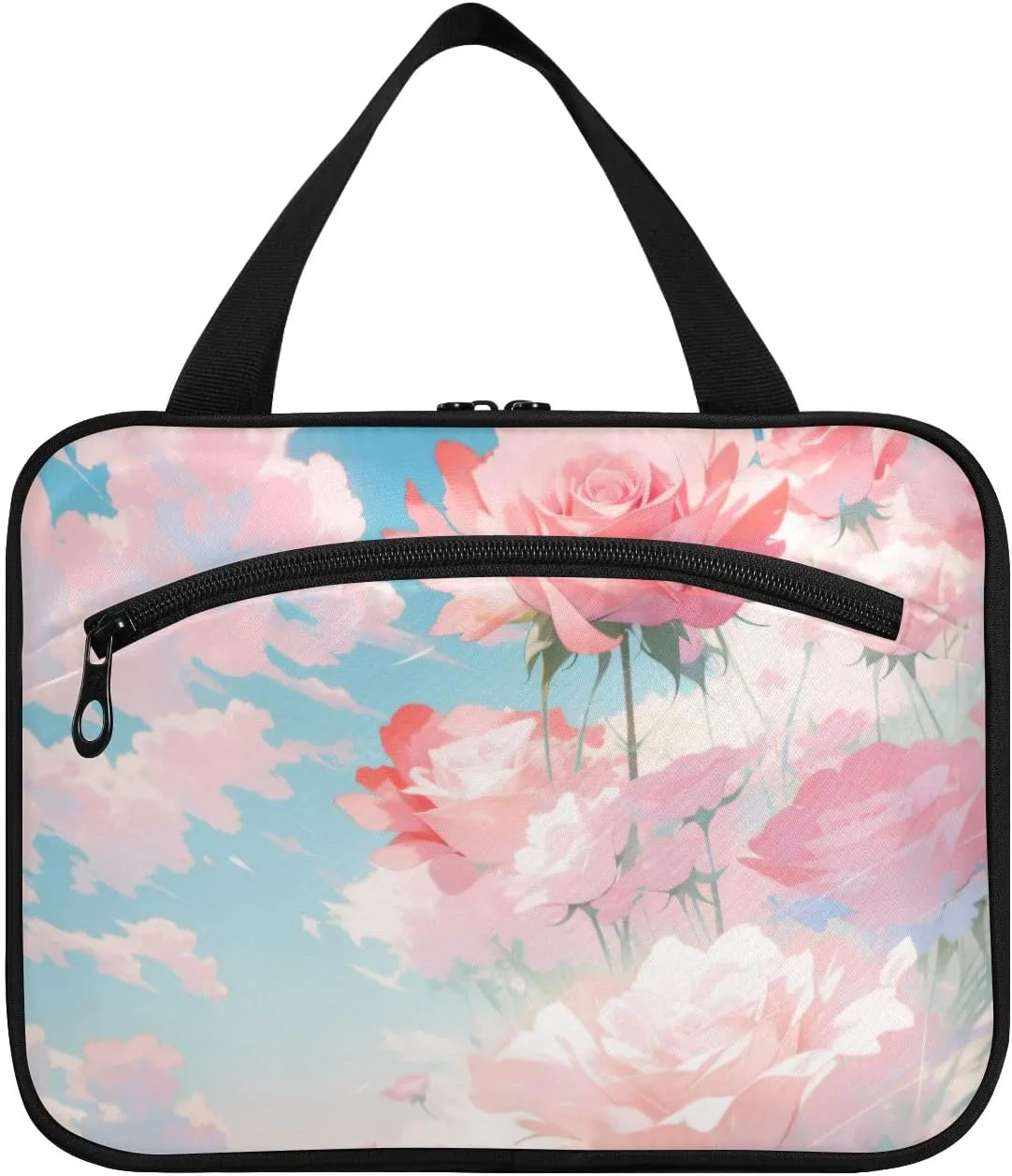 Toiletry Bag Pink Rose under The Cloud Hanging Makeup Organizer Water Resistant Cosmetic Bag