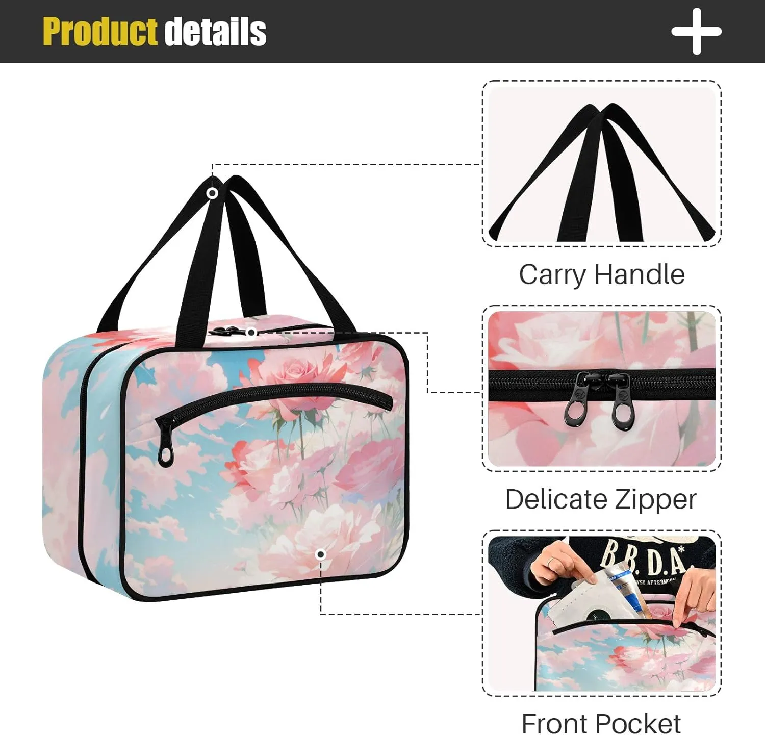 Toiletry Bag Pink Rose under The Cloud Hanging Makeup Organizer Water Resistant Cosmetic Bag
