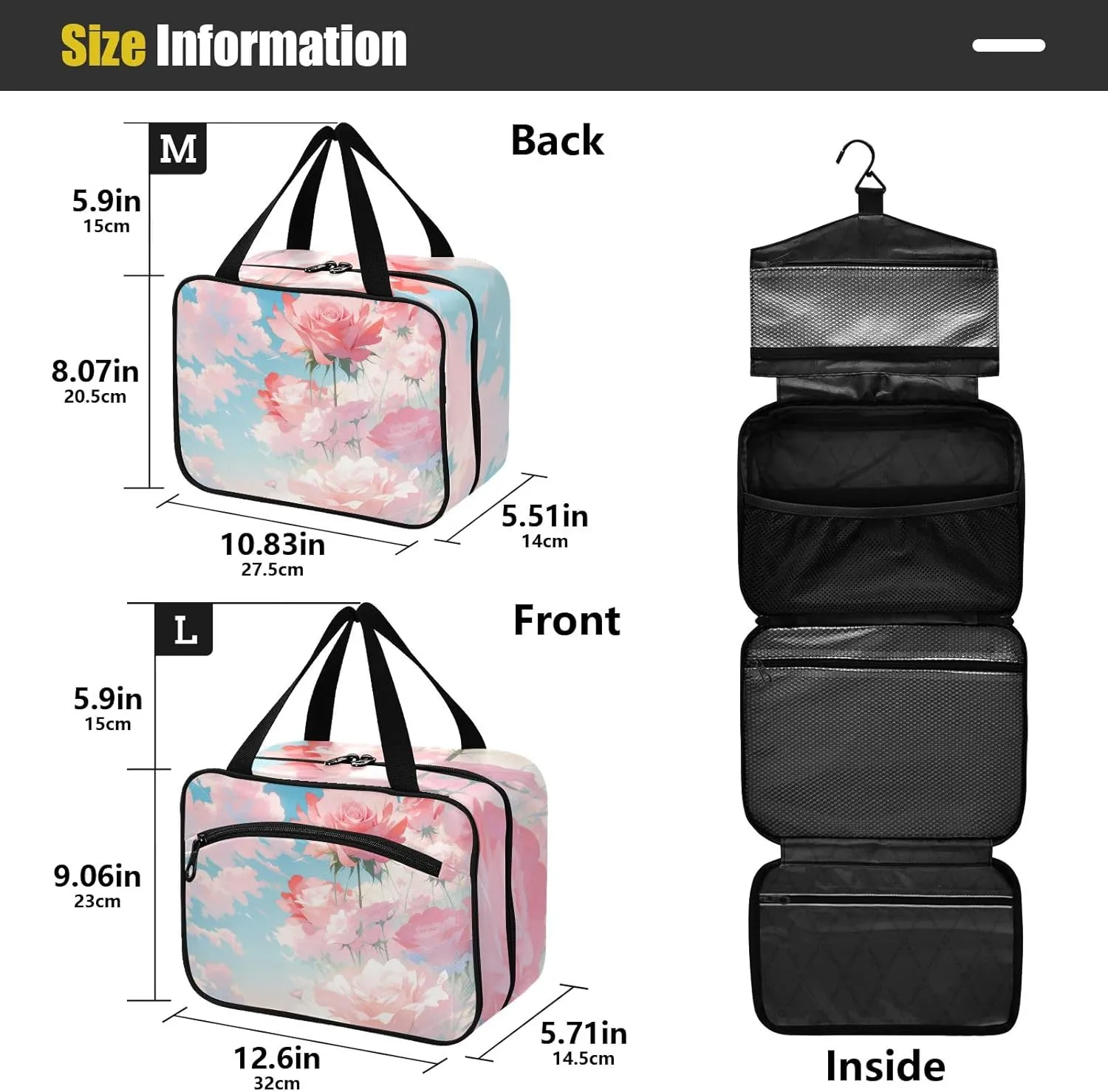 Toiletry Bag Pink Rose under The Cloud Hanging Makeup Organizer Water Resistant Cosmetic Bag