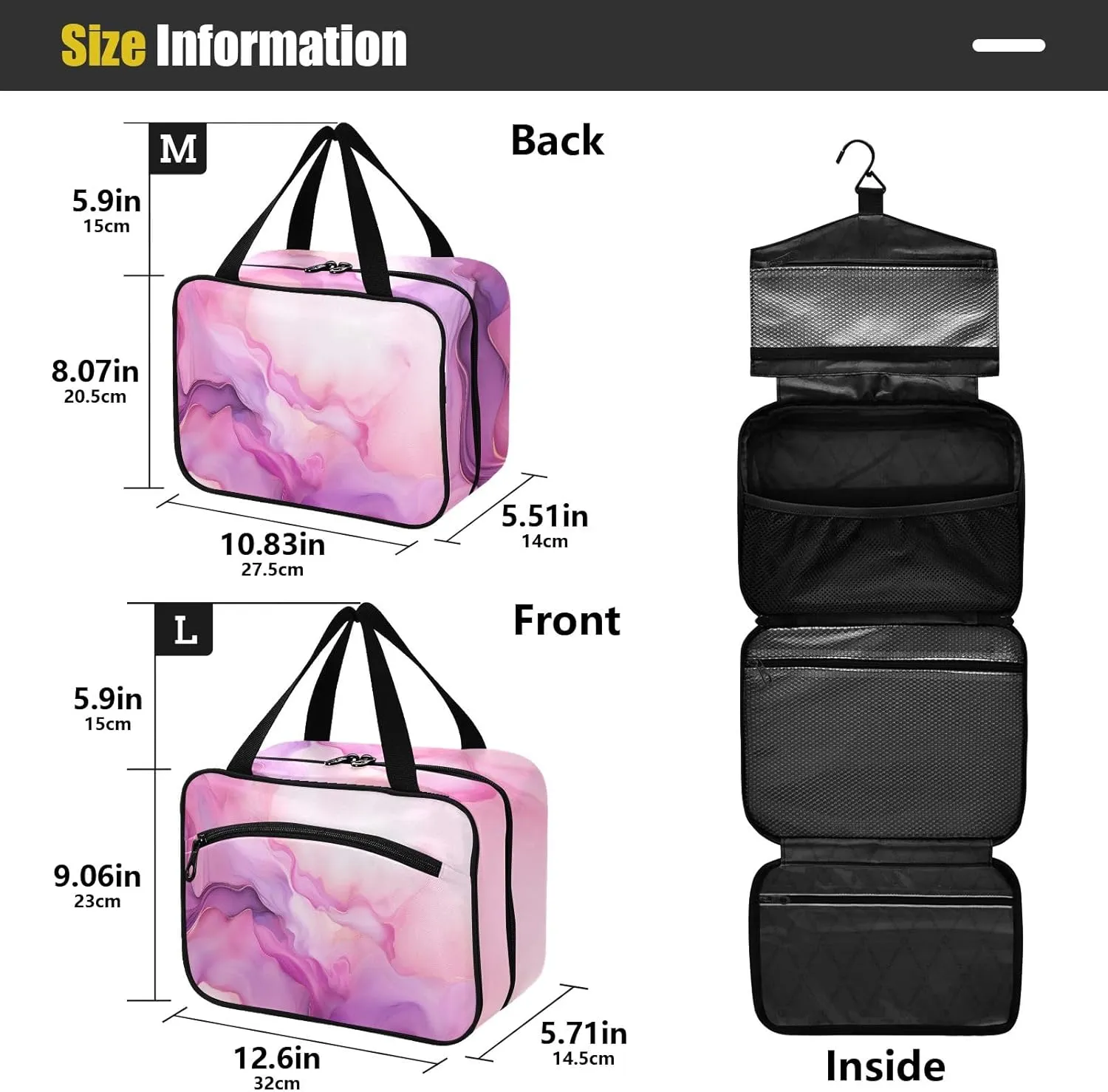 Toiletry Bag Purple and Pink Marble Pattern Hanging Makeup Organizer Water Resistant Cosmetic Bag