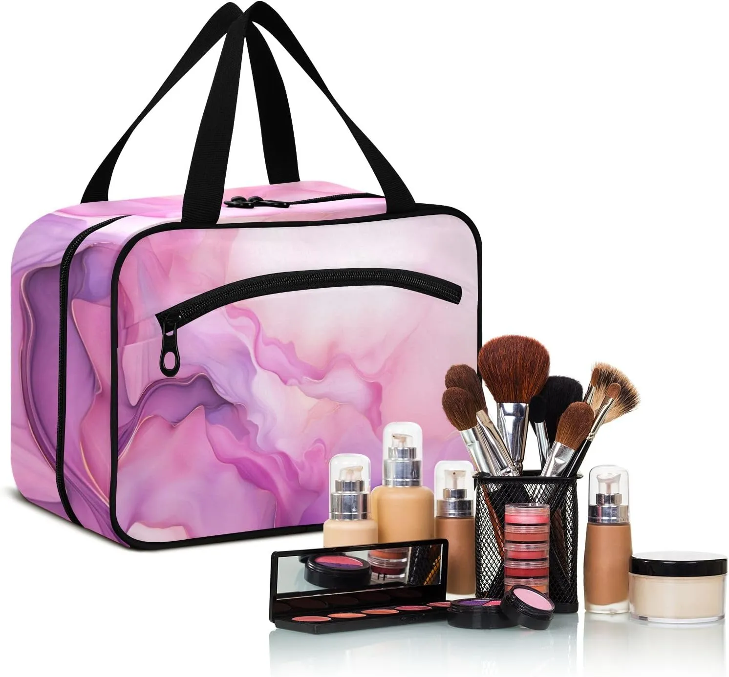 Toiletry Bag Purple and Pink Marble Pattern Hanging Makeup Organizer Water Resistant Cosmetic Bag