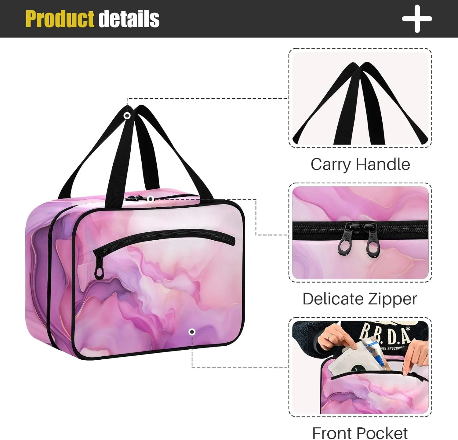 Toiletry Bag Purple and Pink Marble Pattern Hanging Makeup Organizer Water Resistant Cosmetic Bag