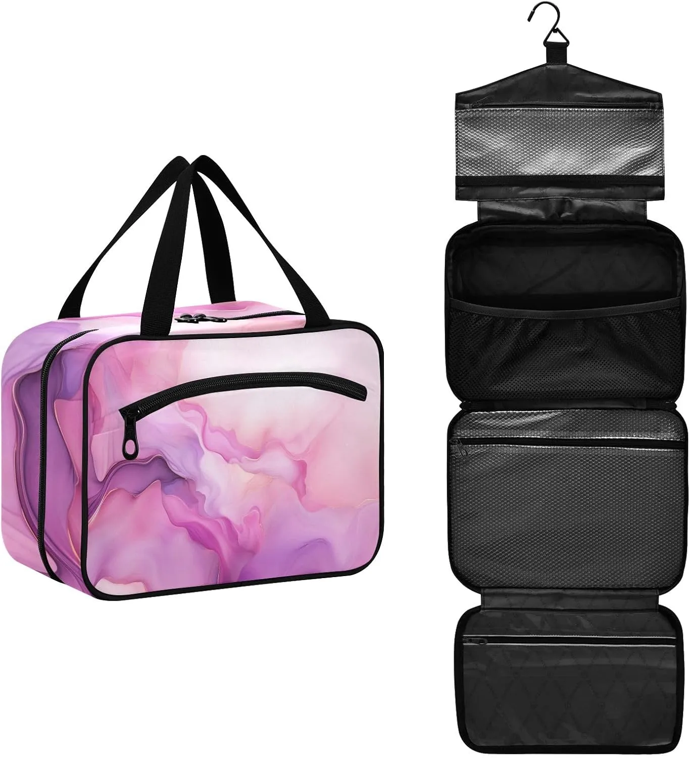 Toiletry Bag Purple and Pink Marble Pattern Hanging Makeup Organizer Water Resistant Cosmetic Bag