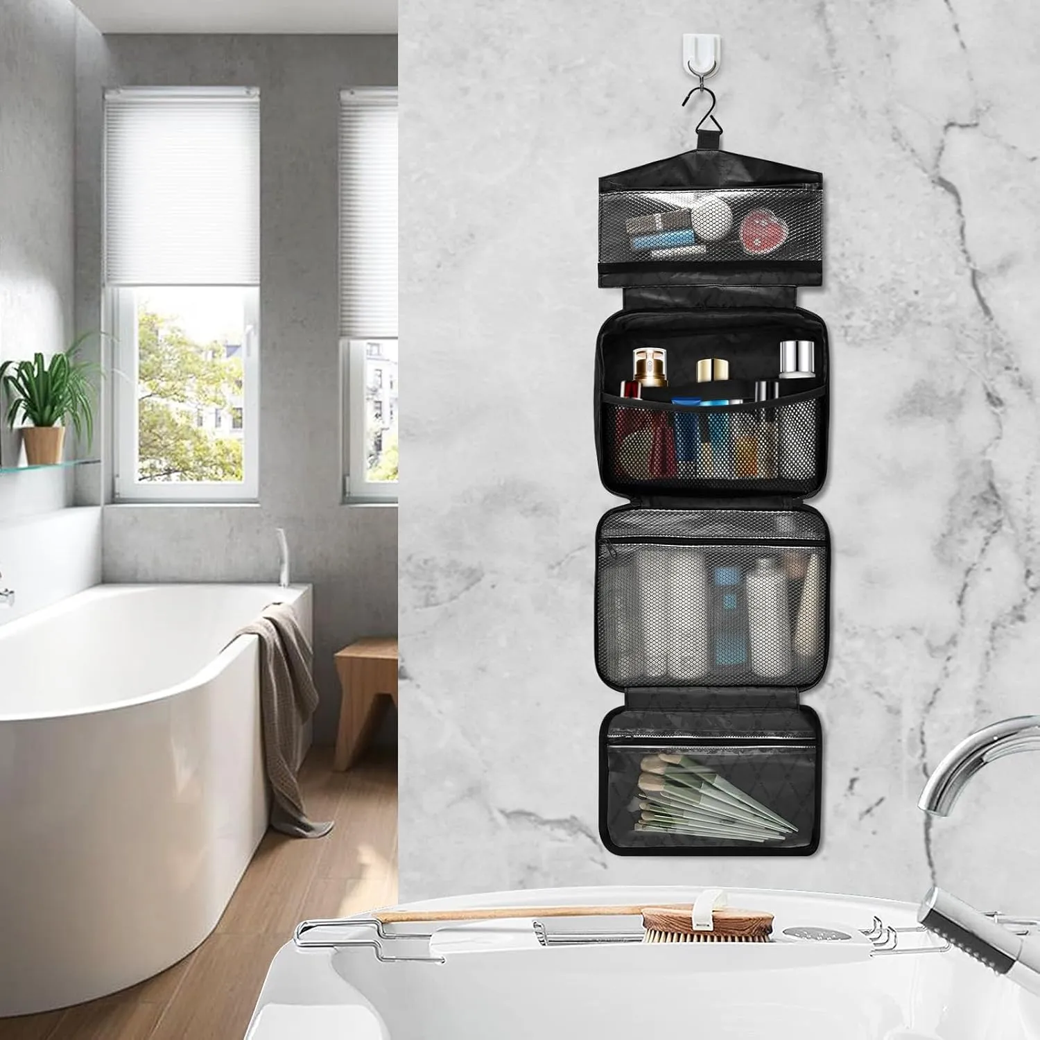 Toiletry Bag Purple and Pink Marble Pattern Hanging Makeup Organizer Water Resistant Cosmetic Bag
