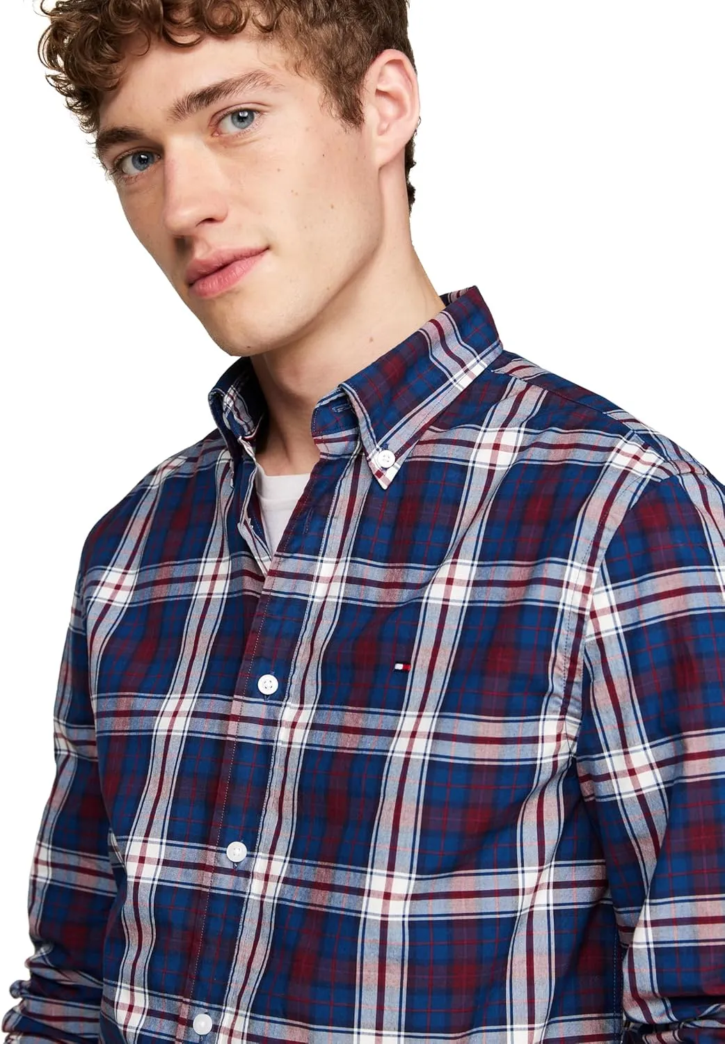 Tommy Hilfiger Long Sleeve Poplin Regular Fit, Men's Button Down Shirts, Also Available in Big and Tall