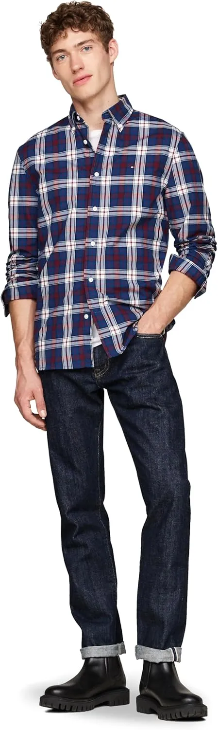 Tommy Hilfiger Long Sleeve Poplin Regular Fit, Men's Button Down Shirts, Also Available in Big and Tall