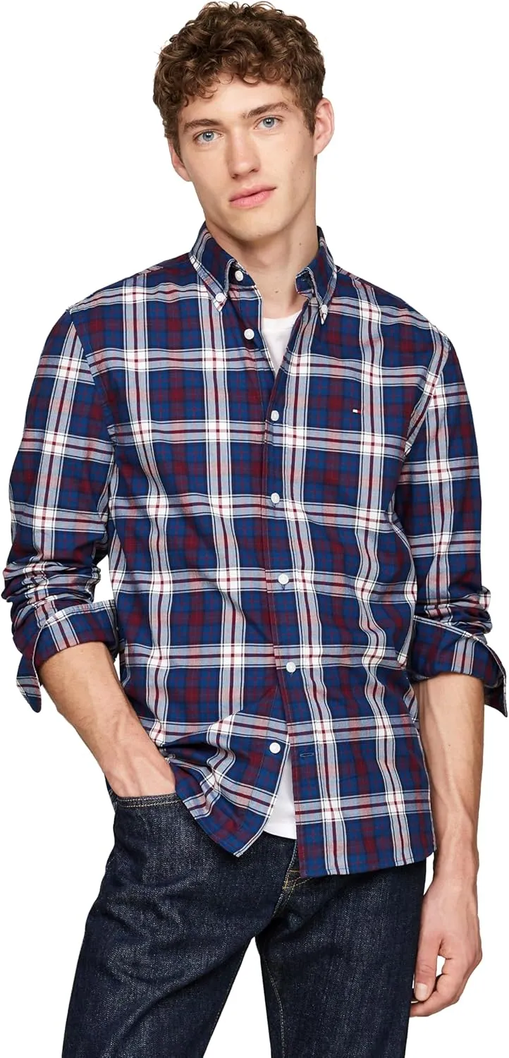Tommy Hilfiger Long Sleeve Poplin Regular Fit, Men's Button Down Shirts, Also Available in Big and Tall