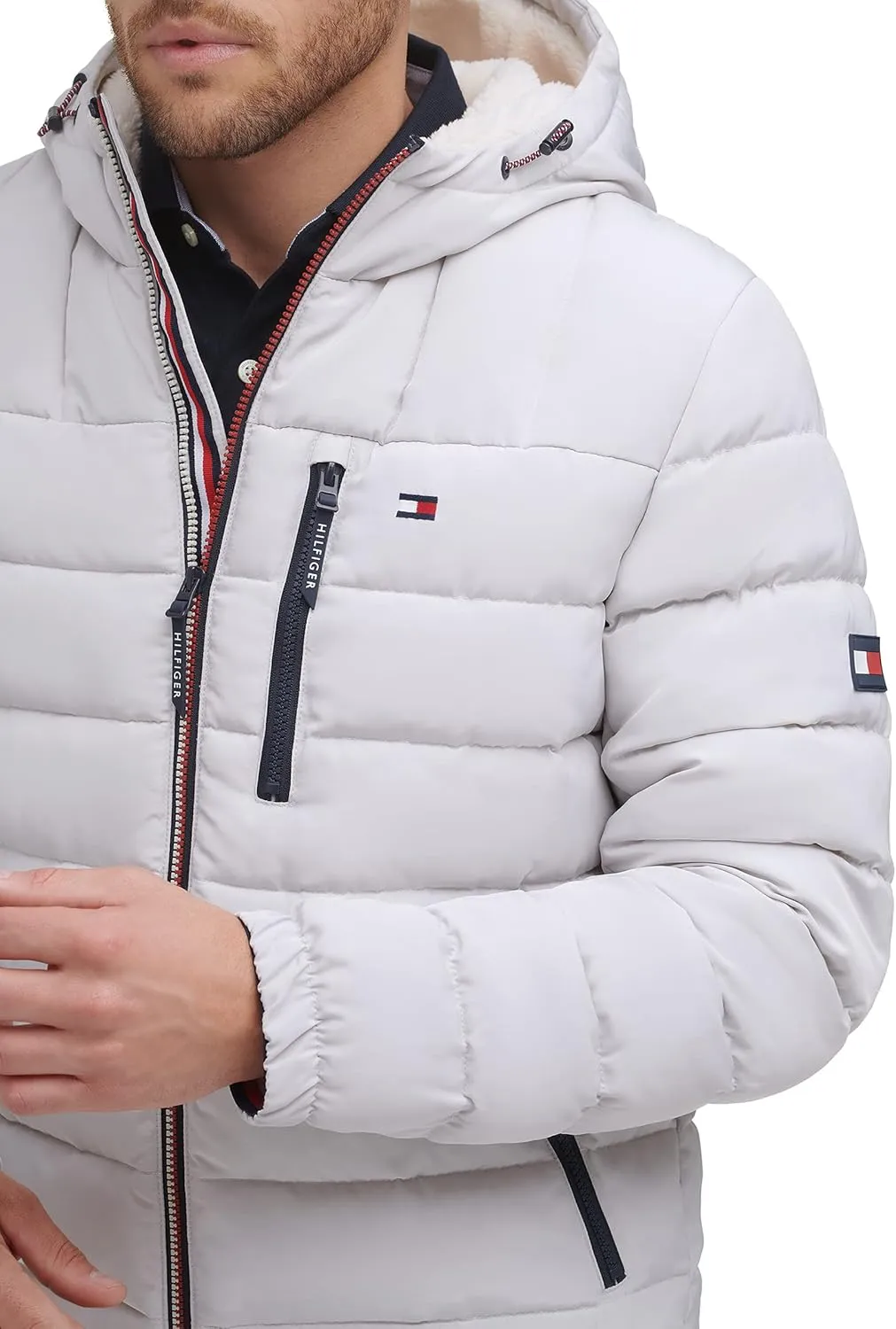 Tommy Hilfiger Men's Midweight Sherpa Lined Hooded Water Resistant Puffer Jacket