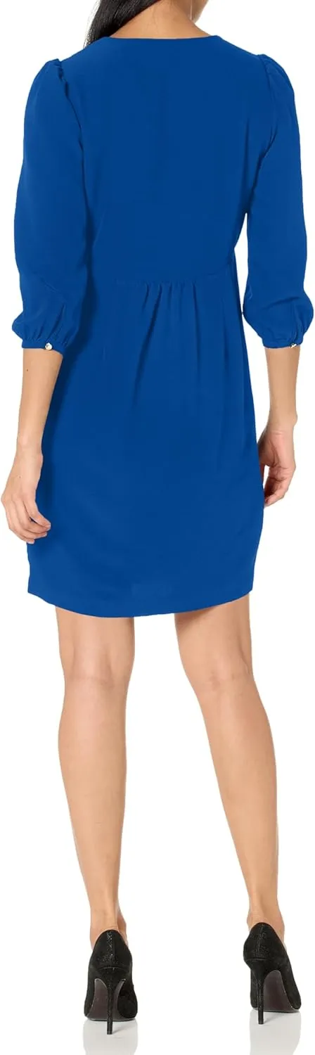 Tommy Hilfiger Women's 3/4 Sleeve V-Neck Pleat Front Mini Dress