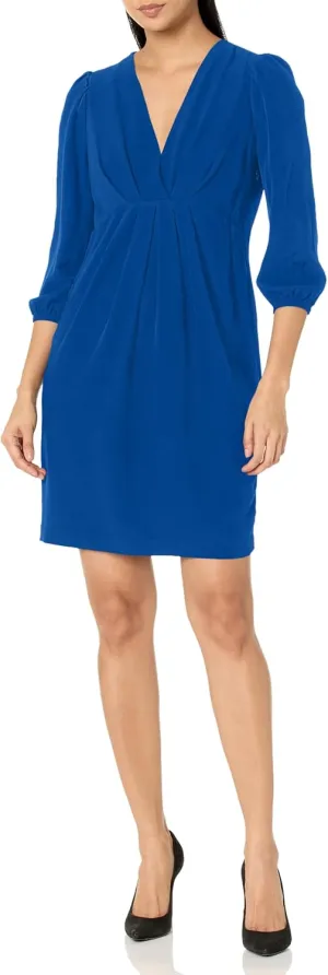 Tommy Hilfiger Women's 3/4 Sleeve V-Neck Pleat Front Mini Dress