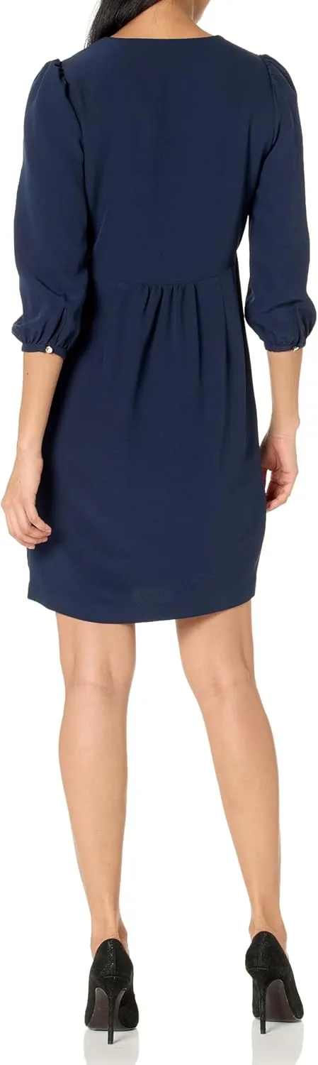 Tommy Hilfiger Women's 3/4 Sleeve V-Neck Pleat Front Mini Dress