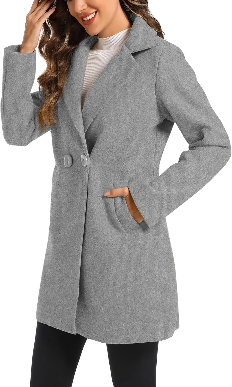 TONCHENGSD Women's Notched Lapel Wool Blend Solid Long Pea Coat Outwear Winter Coat