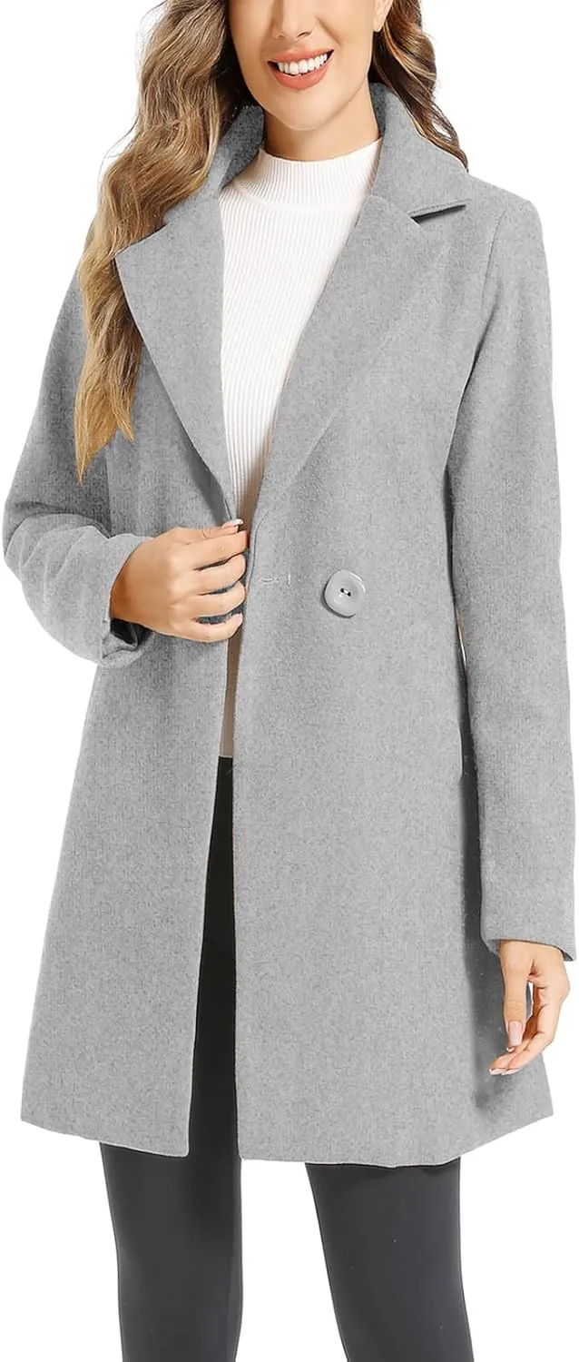 TONCHENGSD Women's Notched Lapel Wool Blend Solid Long Pea Coat Outwear Winter Coat