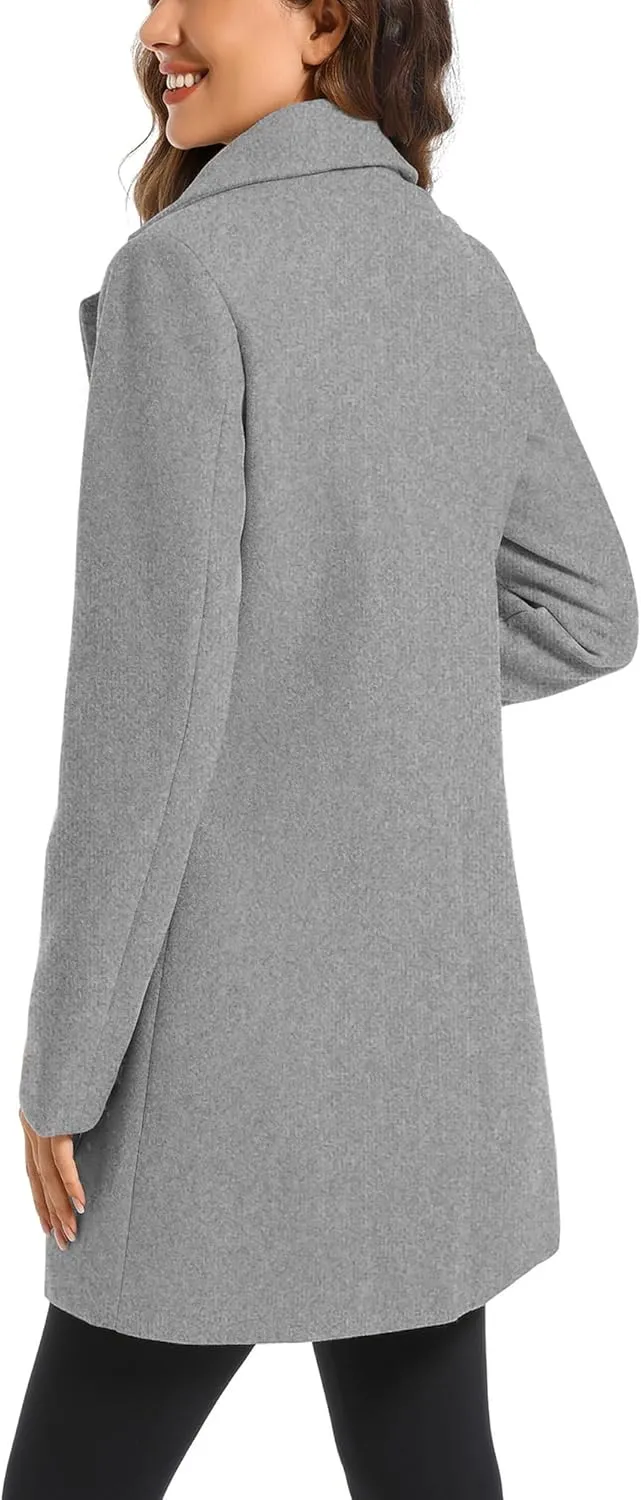 TONCHENGSD Women's Notched Lapel Wool Blend Solid Long Pea Coat Outwear Winter Coat