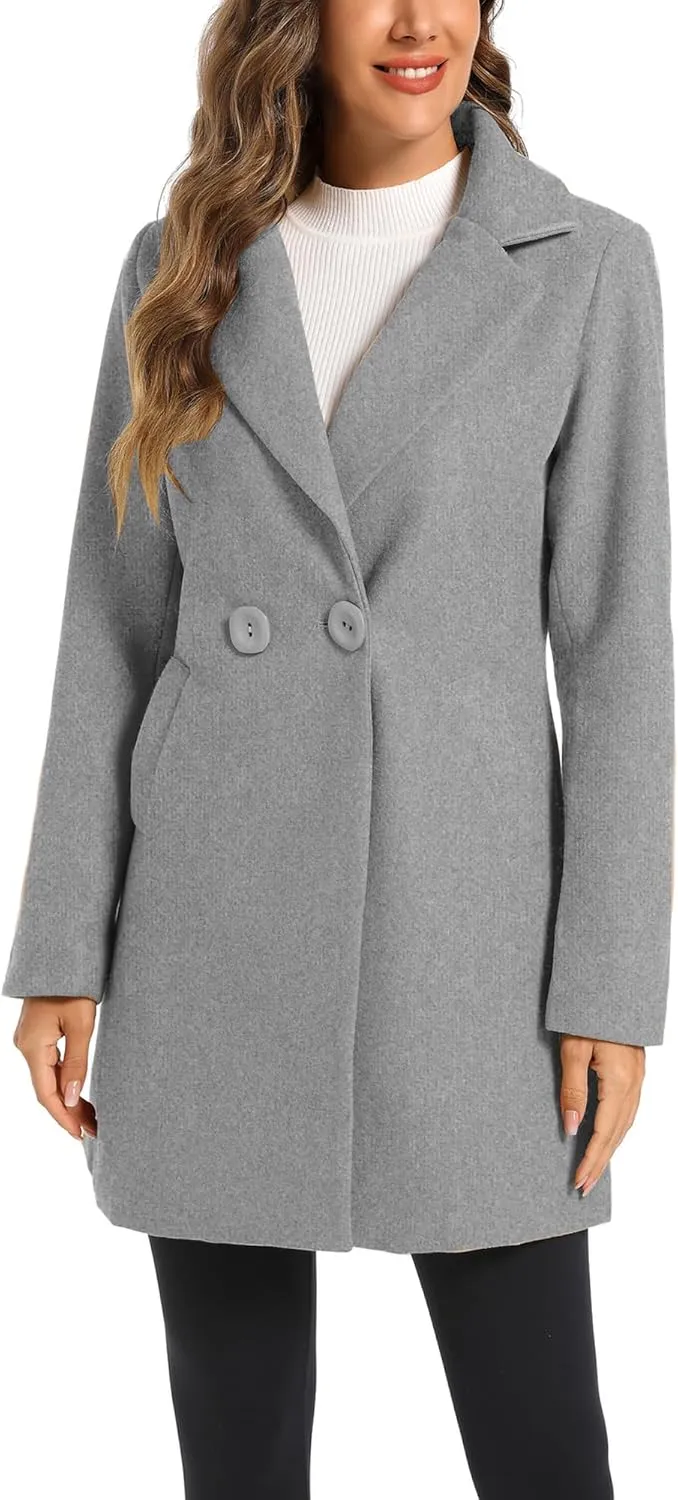 TONCHENGSD Women's Notched Lapel Wool Blend Solid Long Pea Coat Outwear Winter Coat