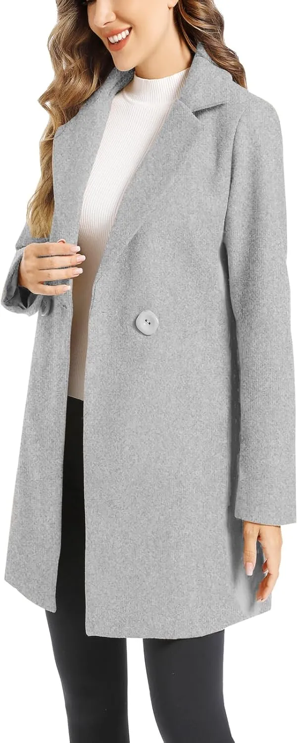 TONCHENGSD Women's Notched Lapel Wool Blend Solid Long Pea Coat Outwear Winter Coat