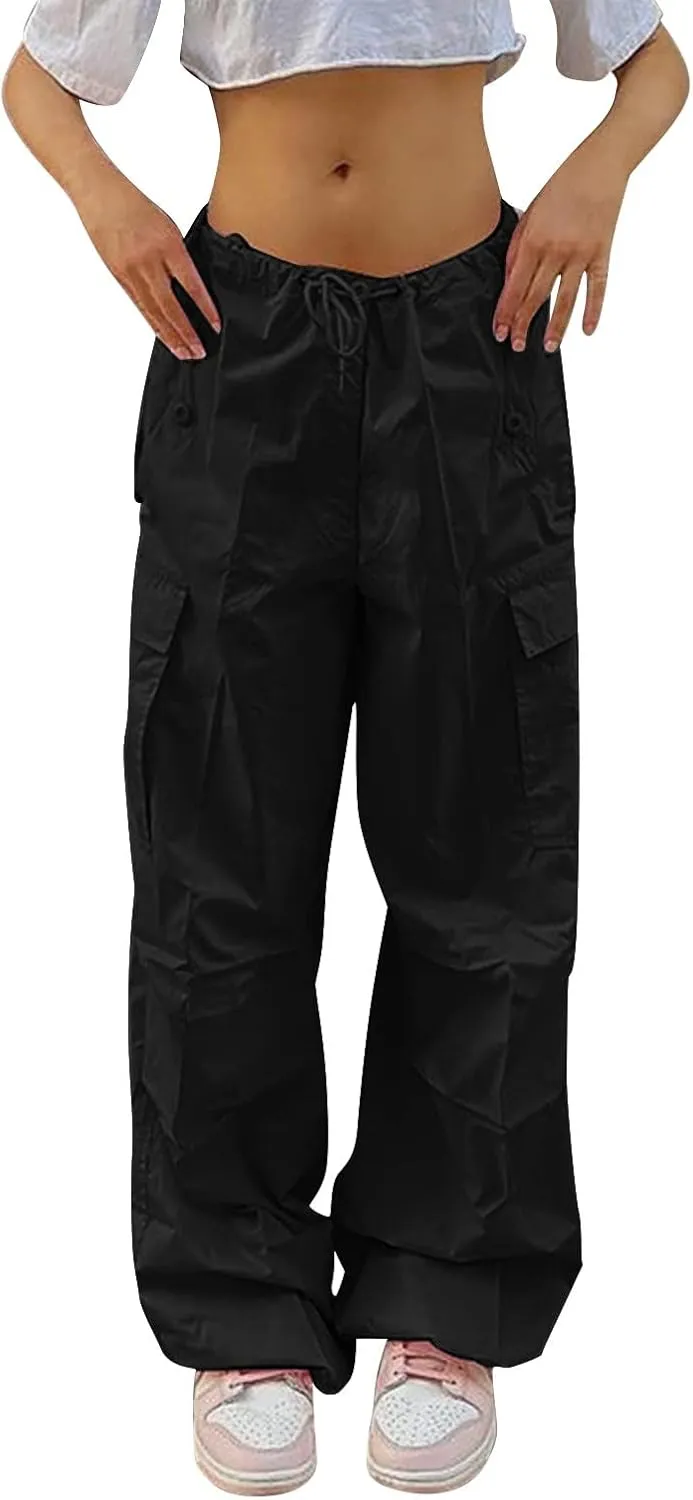Travel Streetwear Baggy Stretchy Pants Clothes Black Pants High Waist Zipper Slim Drawstring Quick Dry Hiking Pants