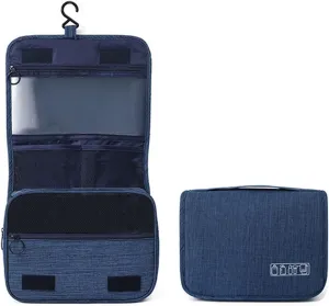 Travel Toiletry Bag with Hanging Hook, Water-resistant Makeup Cosmetic Bag (Grey), Dark Blue