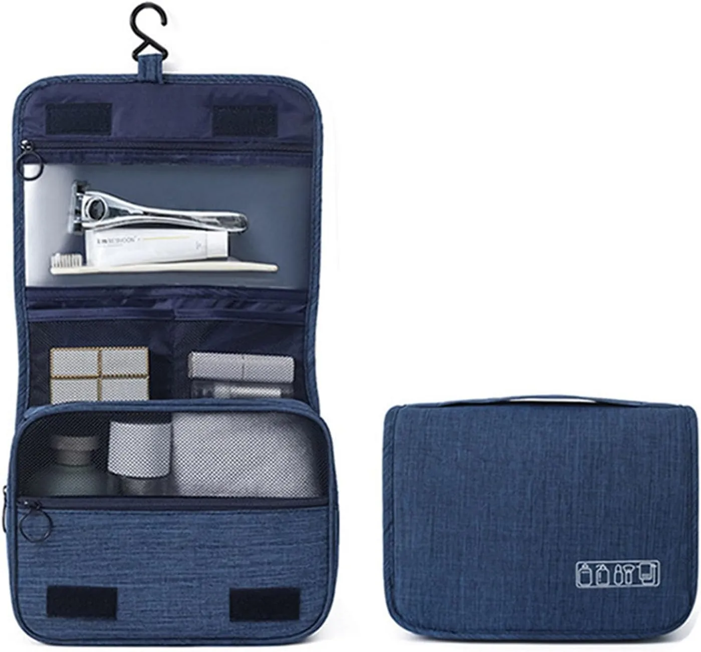 Travel Toiletry Bag with Hanging Hook, Water-resistant Makeup Cosmetic Bag (Grey), Dark Blue