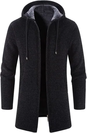 Trench Coat for Men Wool Blend Full Zip Hooded Long Cardiagn Jacket Knitted Cardigan Sweaters Jacket Warm Hoodie Coat