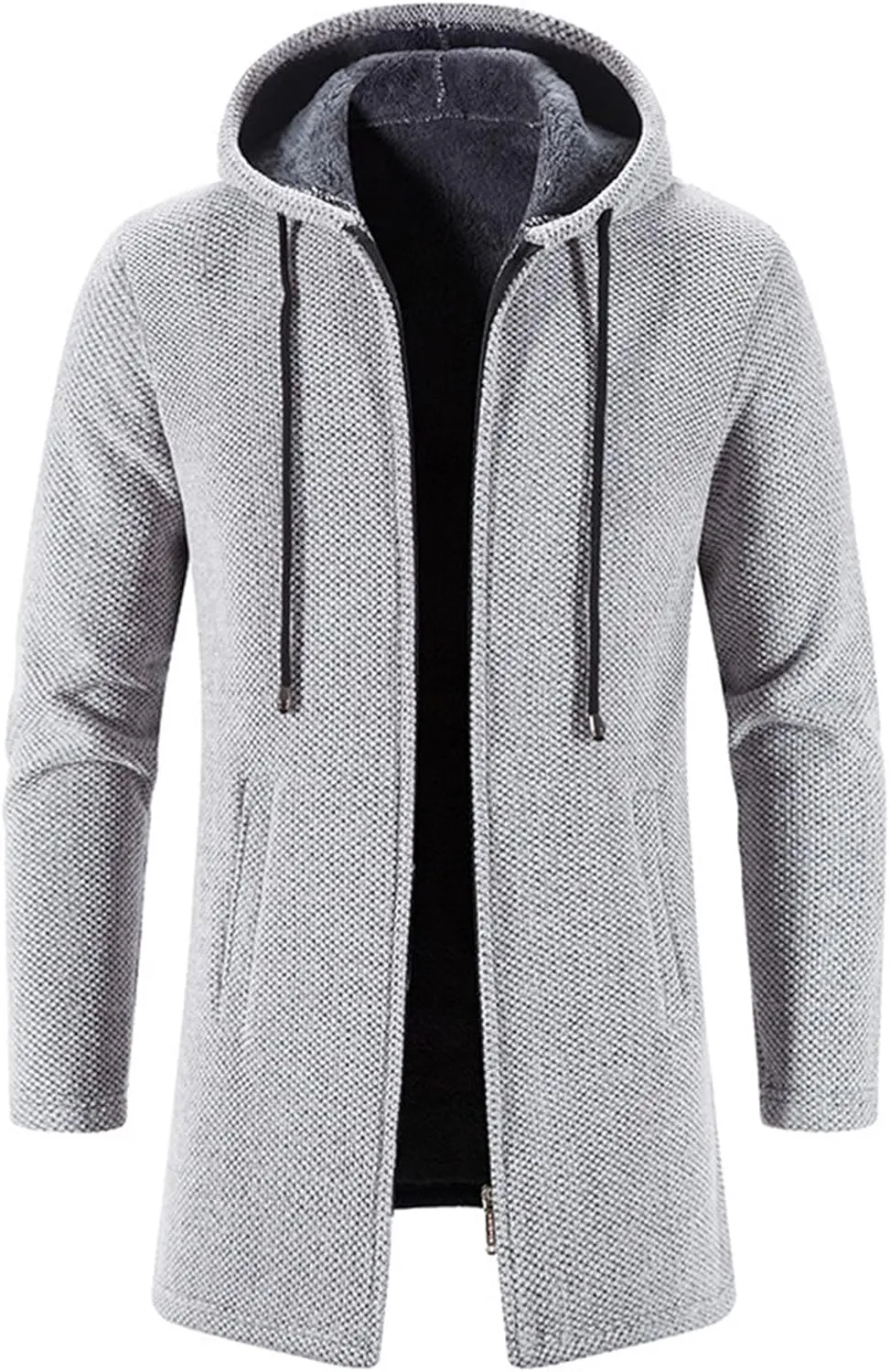 Trench Coat for Men Wool Blend Full Zip Hooded Long Cardiagn Jacket Knitted Cardigan Sweaters Jacket Warm Hoodie Coat