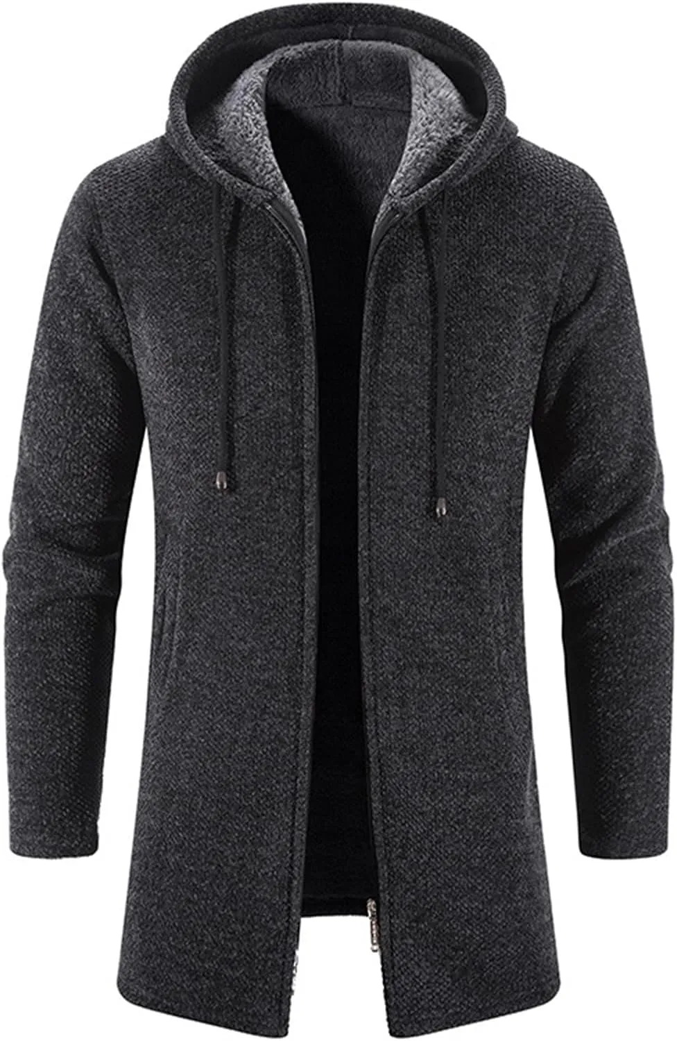 Trench Coat for Men Wool Blend Full Zip Hooded Long Cardiagn Jacket Knitted Cardigan Sweaters Jacket Warm Hoodie Coat