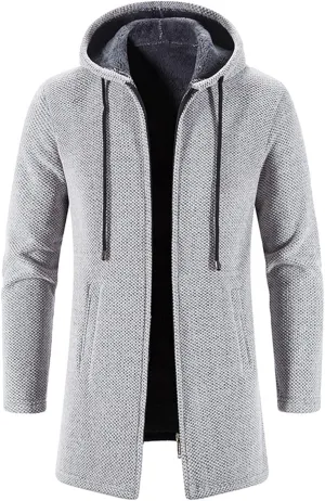 Trench Coat for Men Wool Blend Full Zip Hooded Long Cardiagn Jacket Knitted Cardigan Sweaters Jacket Warm Hoodie Coat