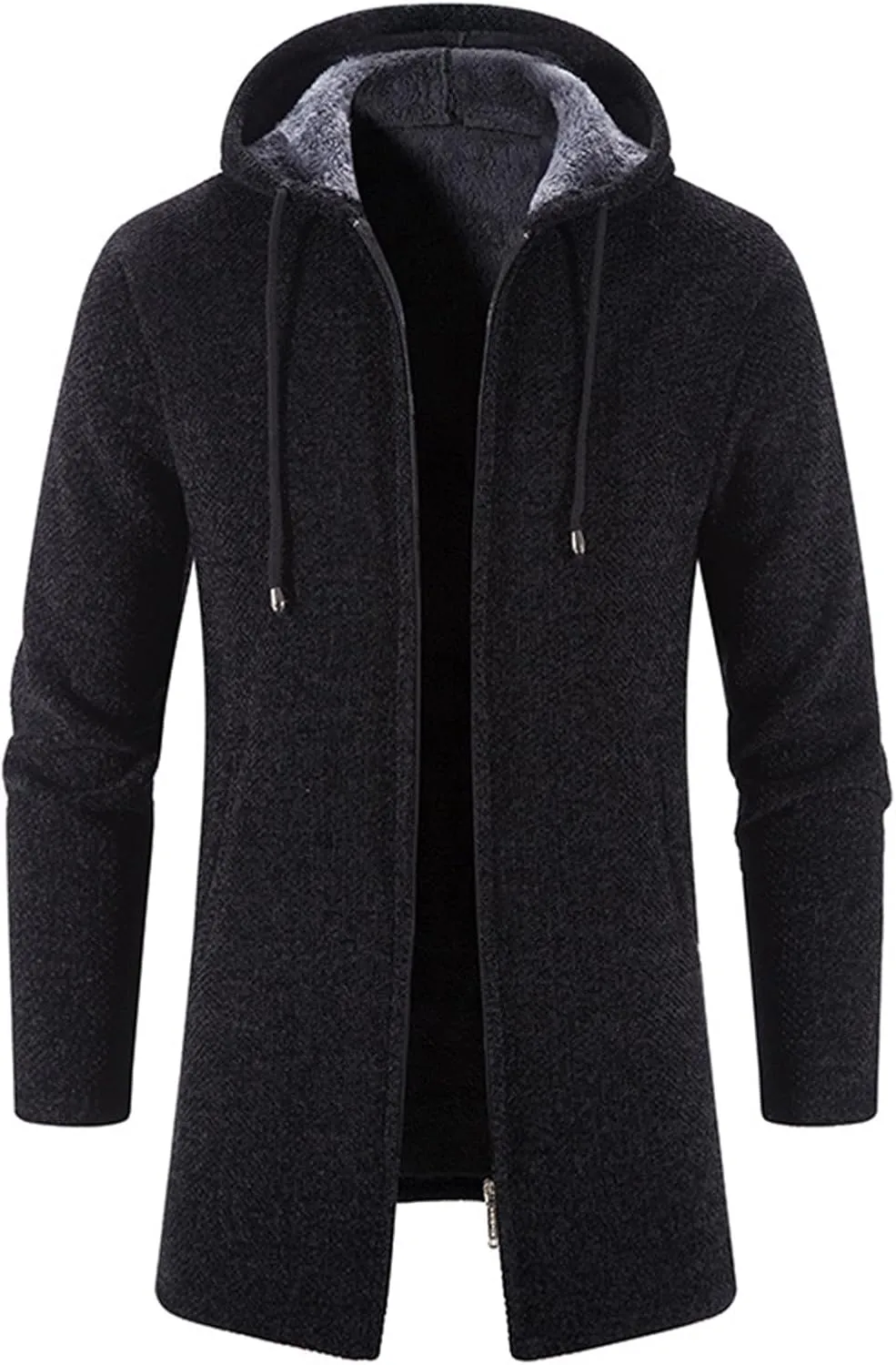 Trench Coat for Men Wool Blend Full Zip Hooded Long Cardiagn Jacket Knitted Cardigan Sweaters Jacket Warm Hoodie Coat