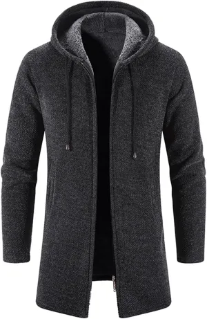Trench Coat for Men Wool Blend Full Zip Hooded Long Cardiagn Jacket Knitted Cardigan Sweaters Jacket Warm Hoodie Coat