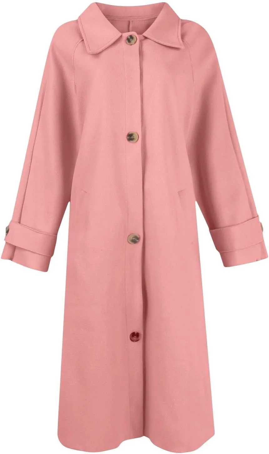 Trench Coat for Women Winter Lapel Collar Double Breasted Pea Coats Wool Blend Warm Windproof Overcoat Long Jacket