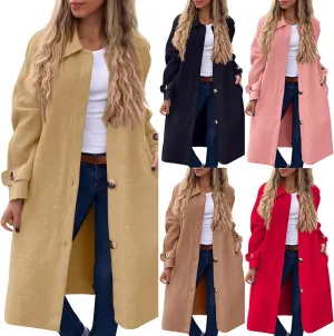 Trench Coat for Women Winter Lapel Collar Double Breasted Pea Coats Wool Blend Warm Windproof Overcoat Long Jacket