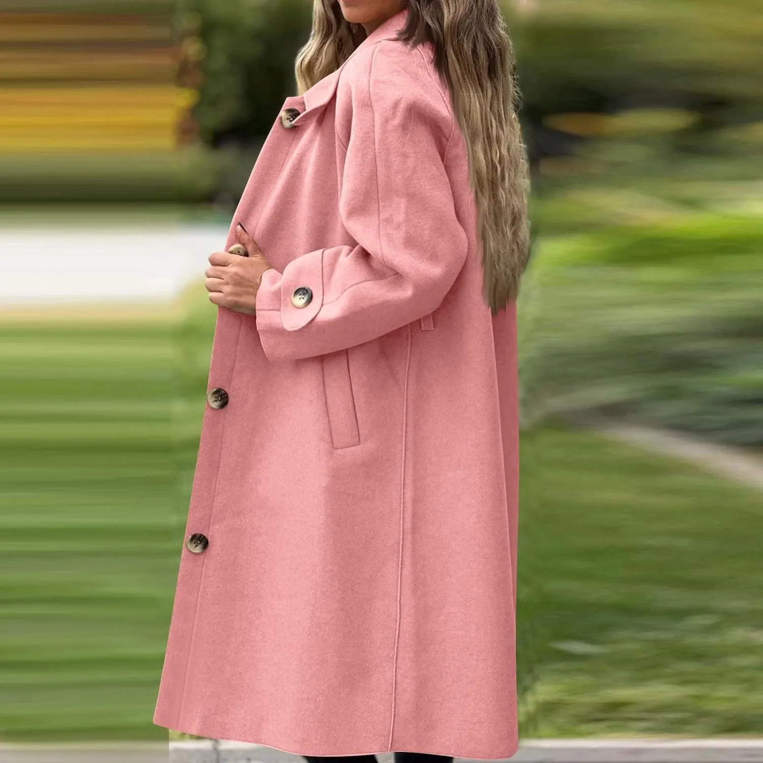 Trench Coat for Women Winter Lapel Collar Double Breasted Pea Coats Wool Blend Warm Windproof Overcoat Long Jacket