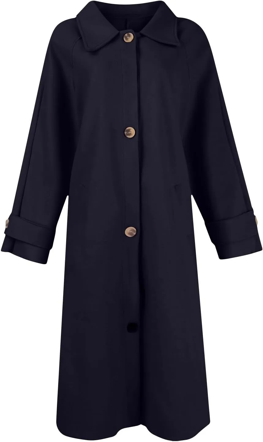 Trench Coat for Women Winter Lapel Collar Double Breasted Pea Coats Wool Blend Warm Windproof Overcoat Long Jacket