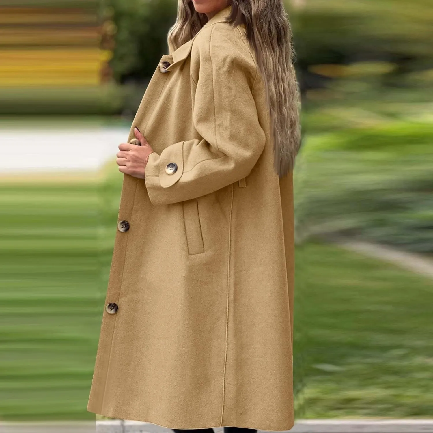 Trench Coat for Women Winter Lapel Collar Double Breasted Pea Coats Wool Blend Warm Windproof Overcoat Long Jacket