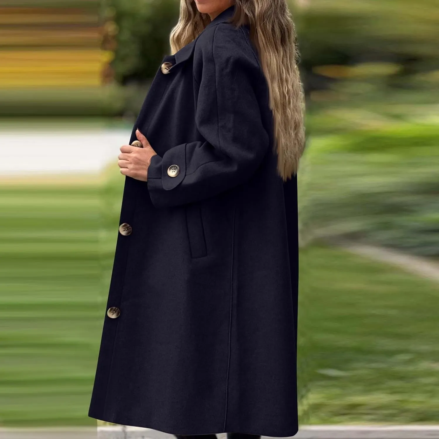 Trench Coat for Women Winter Lapel Collar Double Breasted Pea Coats Wool Blend Warm Windproof Overcoat Long Jacket