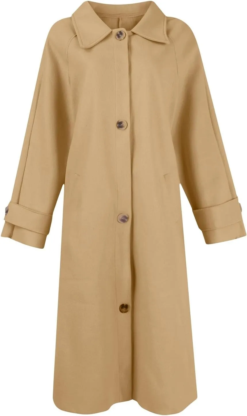 Trench Coat for Women Winter Lapel Collar Double Breasted Pea Coats Wool Blend Warm Windproof Overcoat Long Jacket