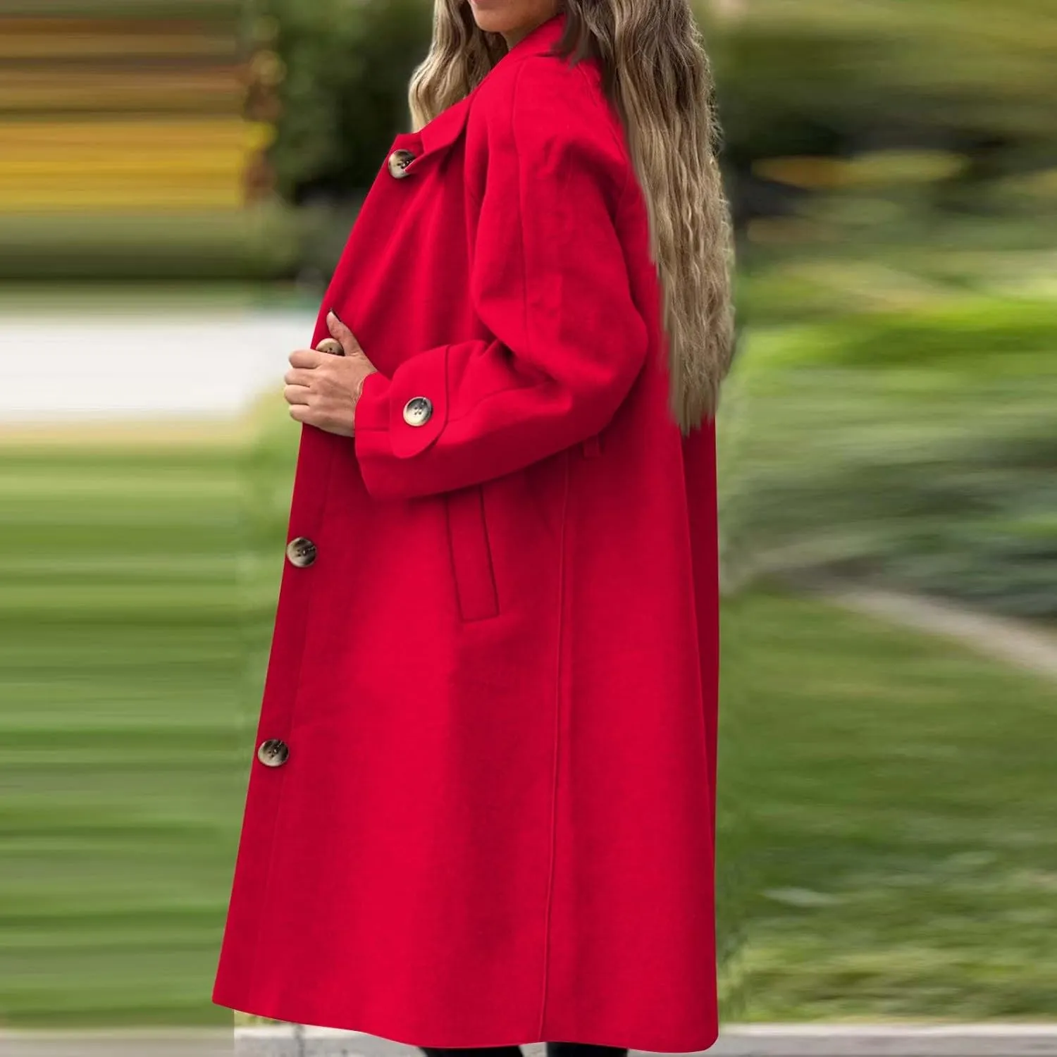 Trench Coat for Women Winter Lapel Collar Double Breasted Pea Coats Wool Blend Warm Windproof Overcoat Long Jacket