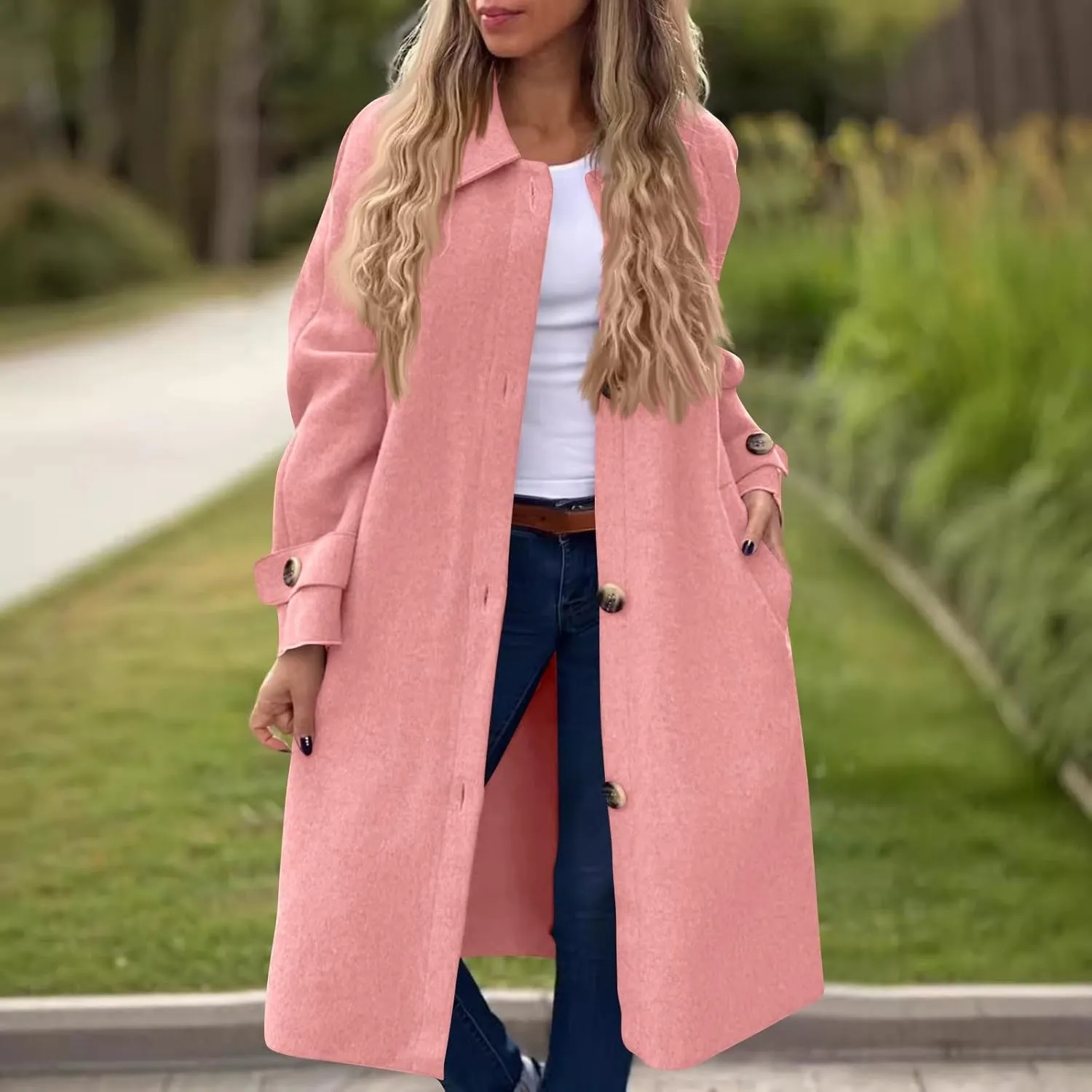 Trench Coat for Women Winter Lapel Collar Double Breasted Pea Coats Wool Blend Warm Windproof Overcoat Long Jacket