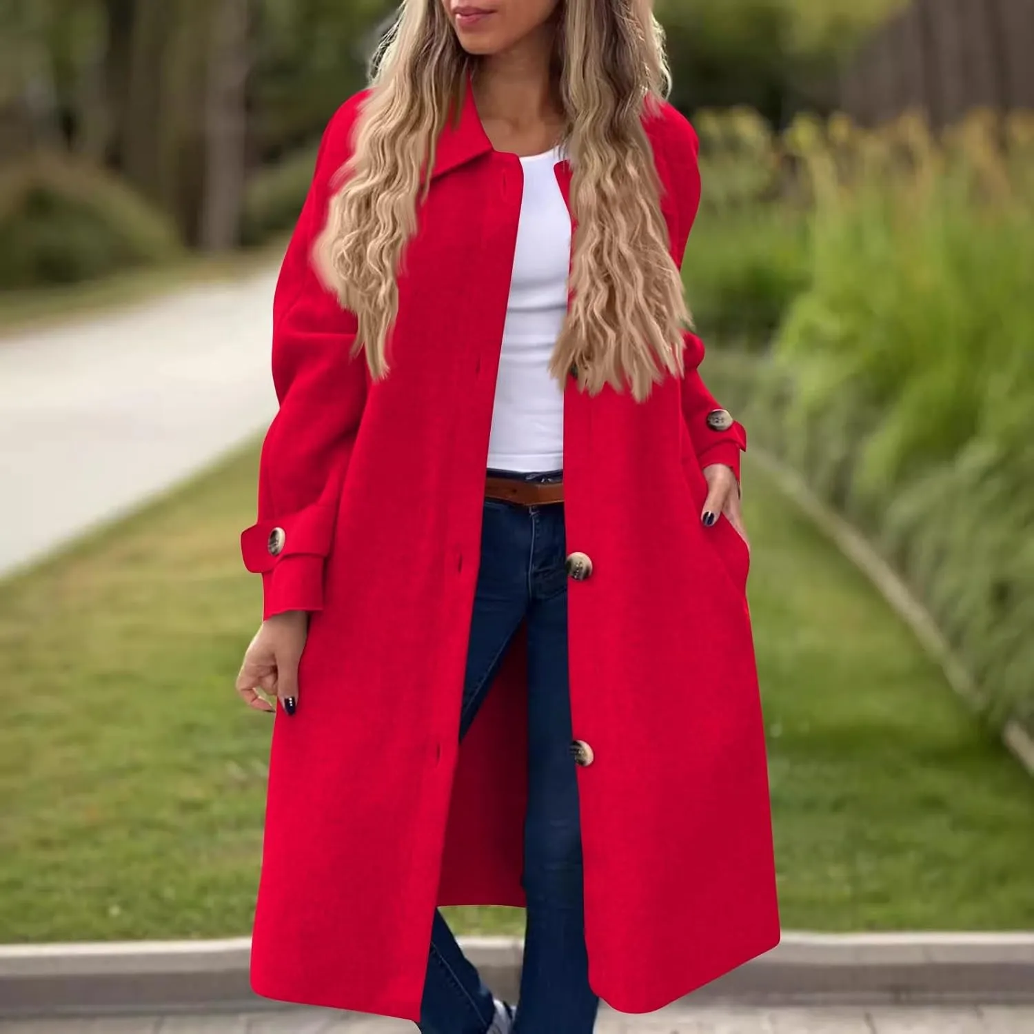 Trench Coat for Women Winter Lapel Collar Double Breasted Pea Coats Wool Blend Warm Windproof Overcoat Long Jacket
