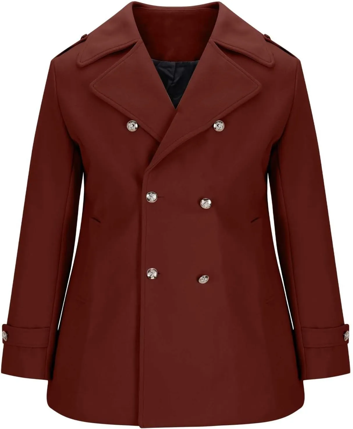 Trench Coat Men Mid Length Wool Coat Double Breasted Peacoat Lapel Open Front Cardigan Winter Outwear with Pockets