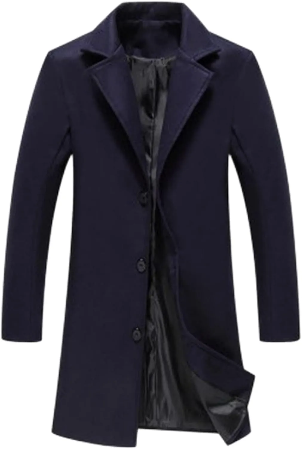 Trench Coat Men Single Breasted Wool Blend Coat Mid Length Pea Coat Notch Lapel Jacket Business Casual Overcoat