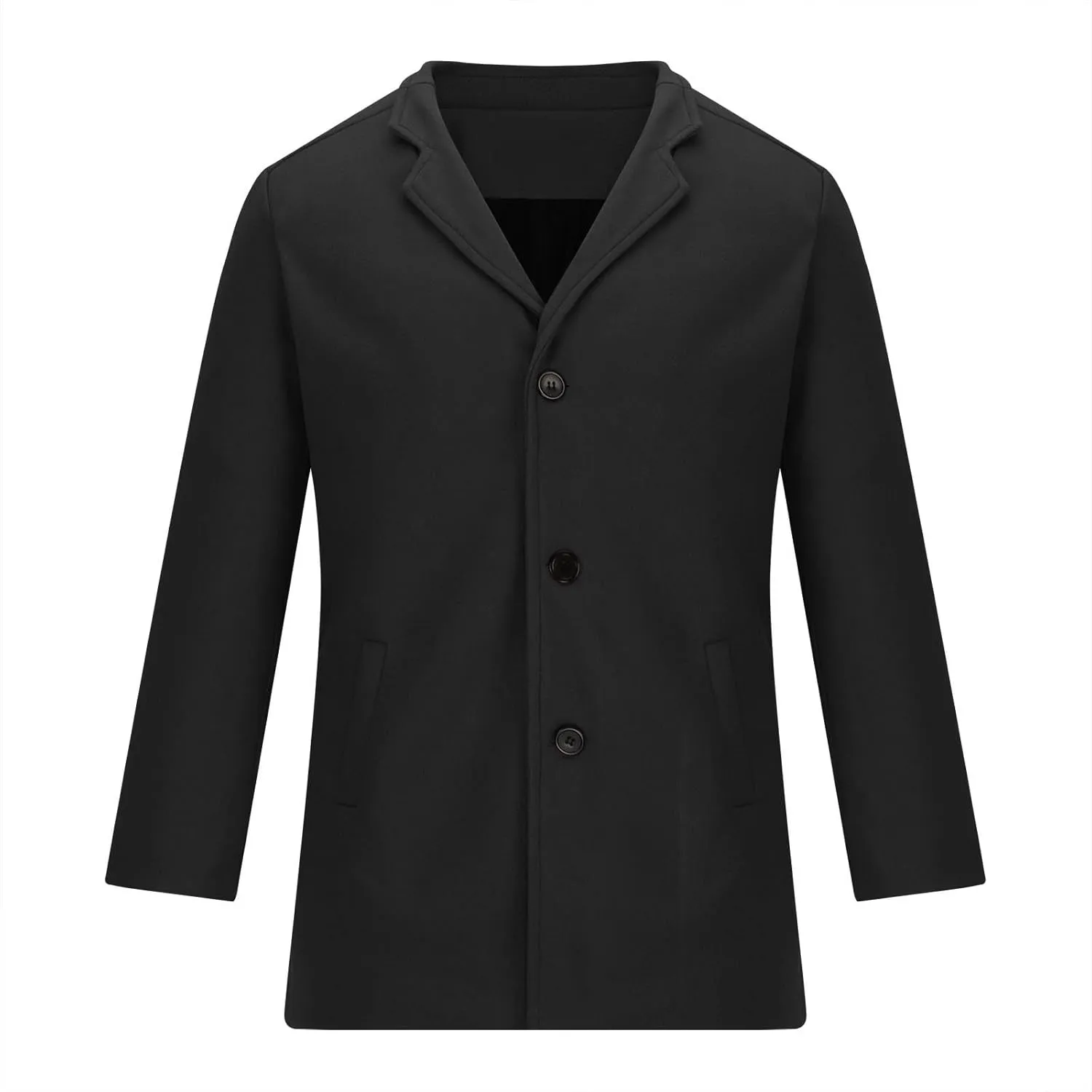 Trench Coat Men Winter Woolen Coats Big and Tall Pea Coats Single Breasted Notch Collar Trench Coat with Pockets