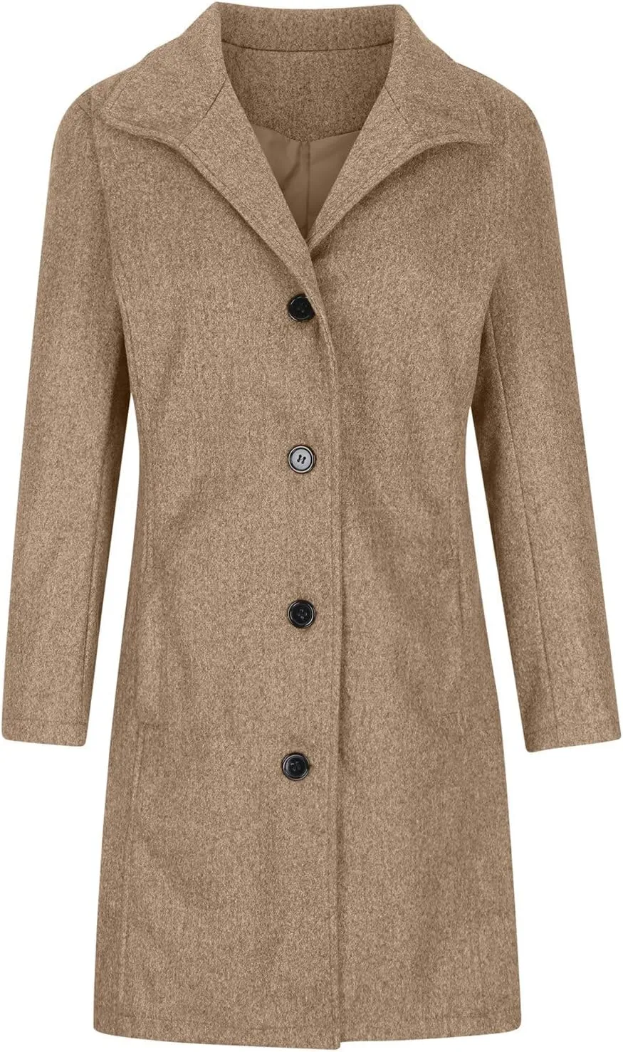 Trench Coat Women Winter Wool Pea Coat Stand Collar Single Breasted Jacket Casual Thicken Overcoat with Pockets