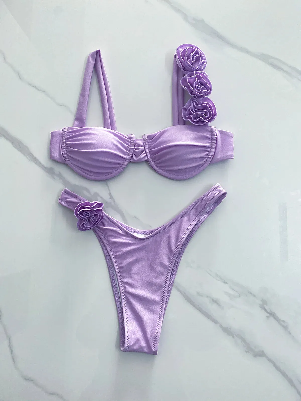 Trend4us Women's Elegant Rose Embellished Bikini Set