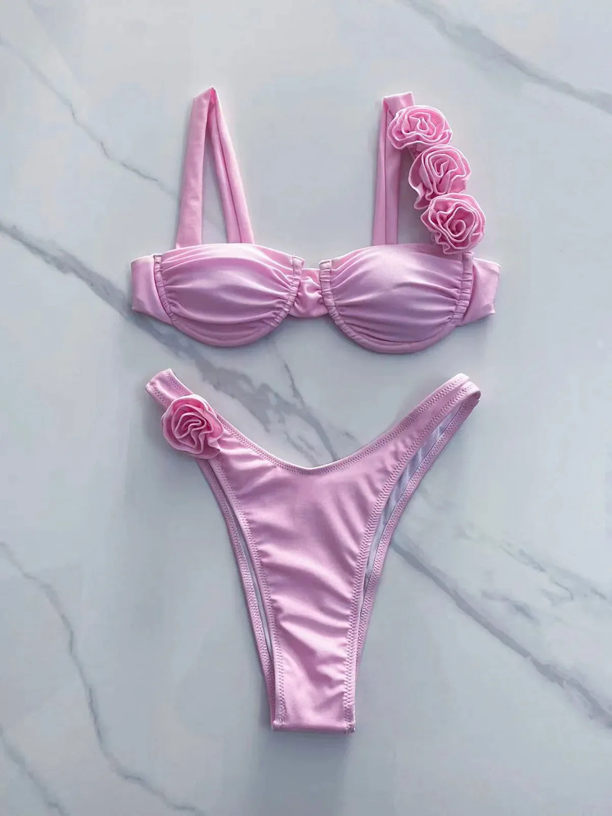 Trend4us Women's Elegant Rose Embellished Bikini Set