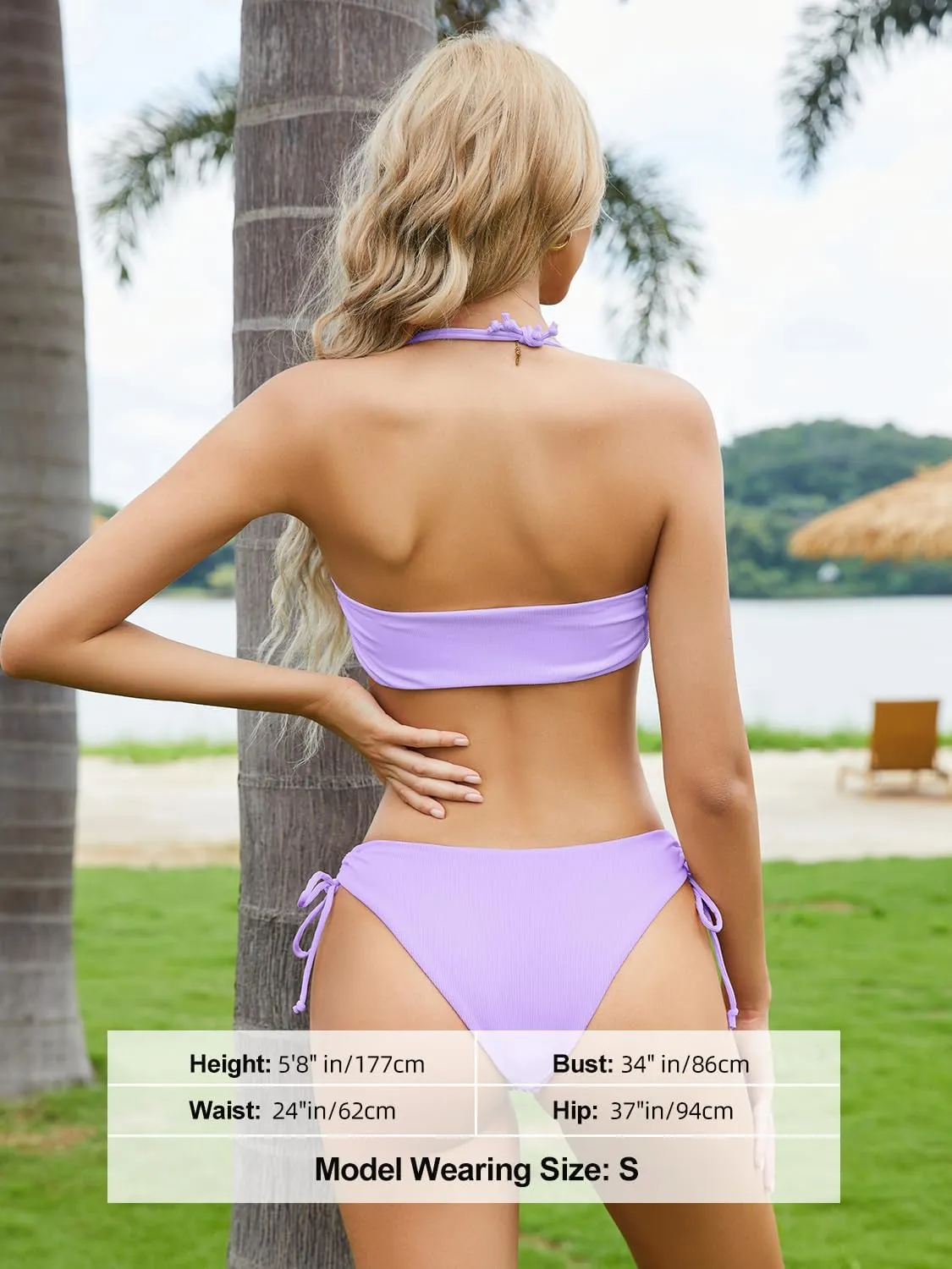 Tripsky Women's Bandeau Bikini Sets Two Piece Swimsuit High Cut Bathing Suit Ribbed Bikini Set