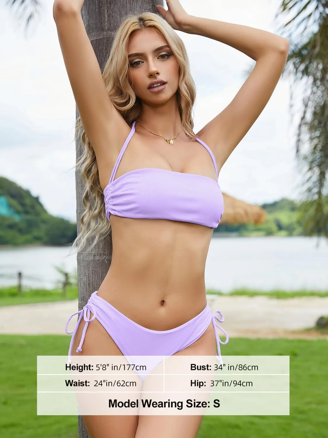 Tripsky Women's Bandeau Bikini Sets Two Piece Swimsuit High Cut Bathing Suit Ribbed Bikini Set